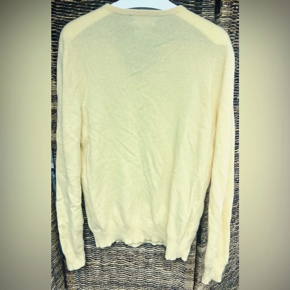 Polo by Ralph‎ Lauren - Mens Yellow V-Neck Lambswool Sweater, Logo left chest, M